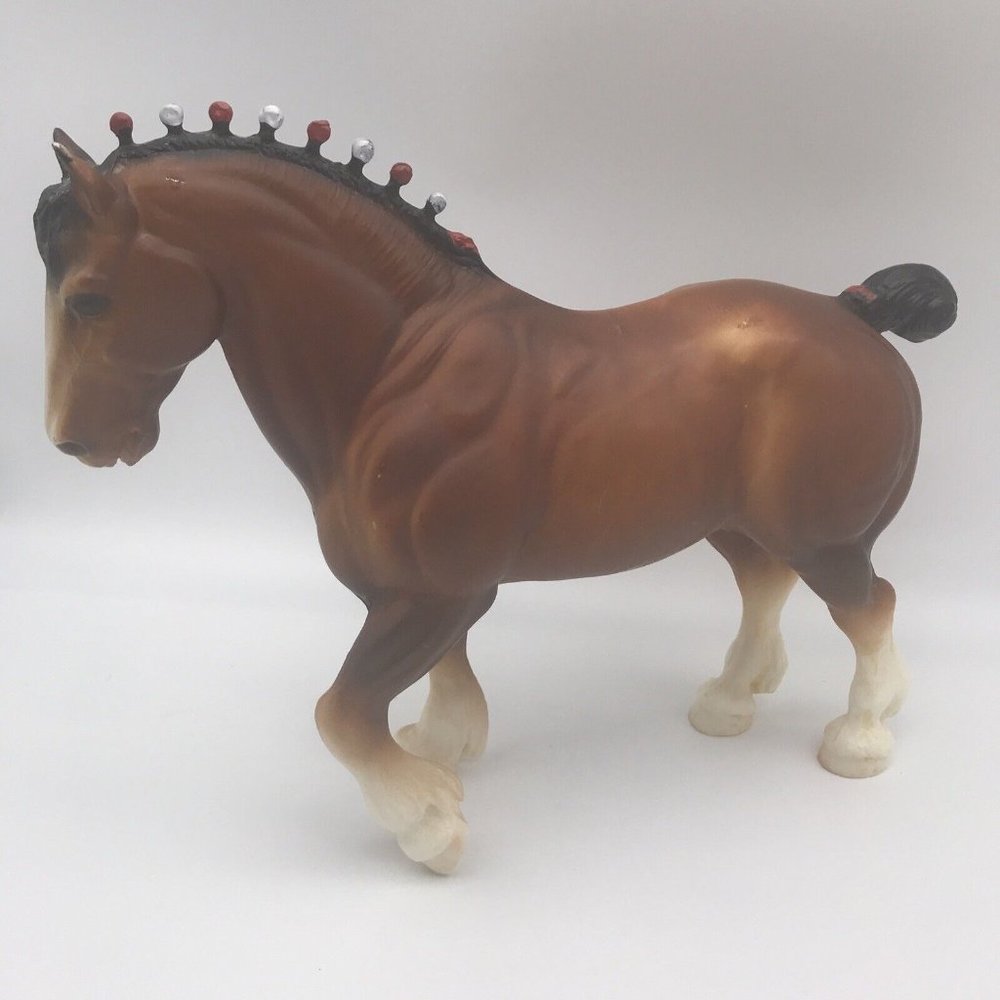 Vtg Breyer USA Traditional Bay Clydesdale Stallion Brown Red White Bob 11" x 9"
